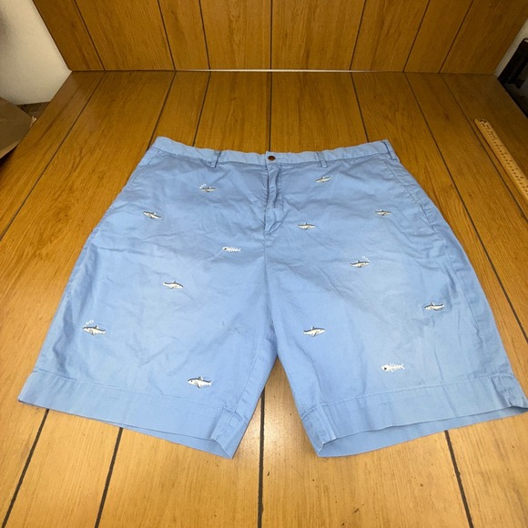 Polo Ralph Lauren Shorts Mens 42 Blue Fish Print Stretch Classic Fit - Picture 1 of 16